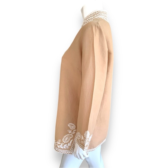 SOFT SURROUNDINGS TAN LINEN & COTTON BLEND EMBROIDERED TUNIC TOP. WOMEN’S SZ L - Picture 5 of 10